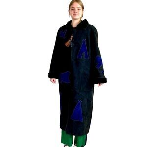 Vintage‎ Artisan Western Suede & Shearling Maxi Coat
